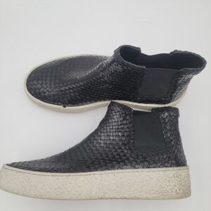 Aquatalia Italy Black Woven Leather High-Top Sneakers size 7